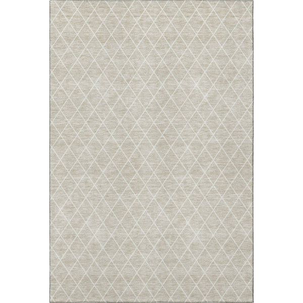 HomeRoots 9' X 12' Beige & Ivory Geometric Washable Area Rug - Stain Resistant with UV Protection for Homes 674058