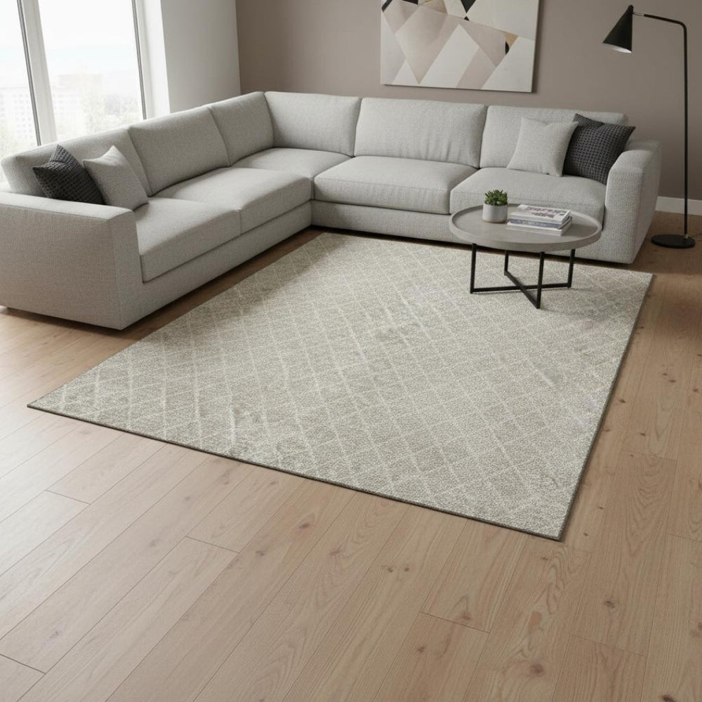 HomeRoots 10' X 14' Beige & Ivory Geometric Washable Area Rug – UV Protected, Stain-Resistant & Soft Design 674059