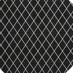 HomeRoots 8' Black and Ivory Geometric Round Rug - Washable, UV-Protected, Stain-Resistant for Modern Spaces 674062