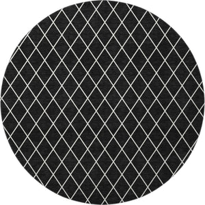 HomeRoots 8' Black and Ivory Geometric Round Rug - Washable, UV-Protected, Stain-Resistant for Modern Spaces 674062