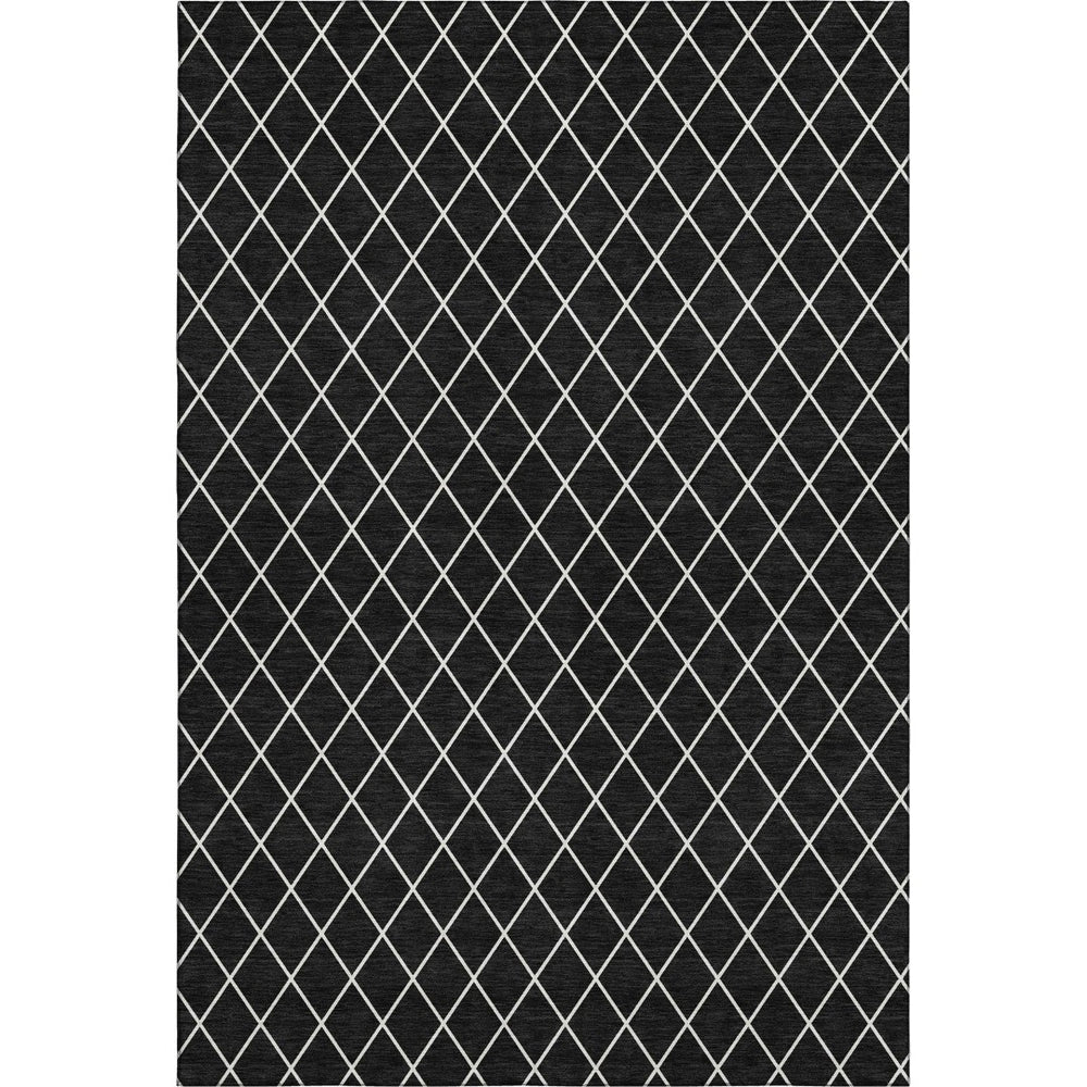 HomeRoots 8' X 10' Black And Ivory Geometric Area Rug - Washable, UV Protected, Perfect for Modern Spaces! 674063