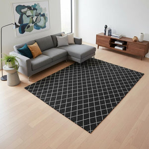 HomeRoots 9' X 12' Modern Black and Ivory Geometric Area Rug - Washable, UV Protected, Stain-Resistant Design 674064