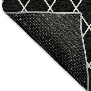 HomeRoots 10' X 14' Stylish Black and Ivory Geometric Washable Area Rug with UV Protection for Modern Living 674065