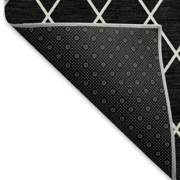 HomeRoots 10' X 14' Stylish Black and Ivory Geometric Washable Area Rug with UV Protection for Modern Living 674065