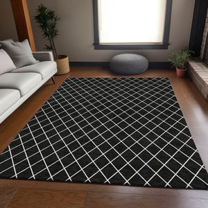 HomeRoots 10' X 14' Stylish Black and Ivory Geometric Washable Area Rug with UV Protection for Modern Living 674065