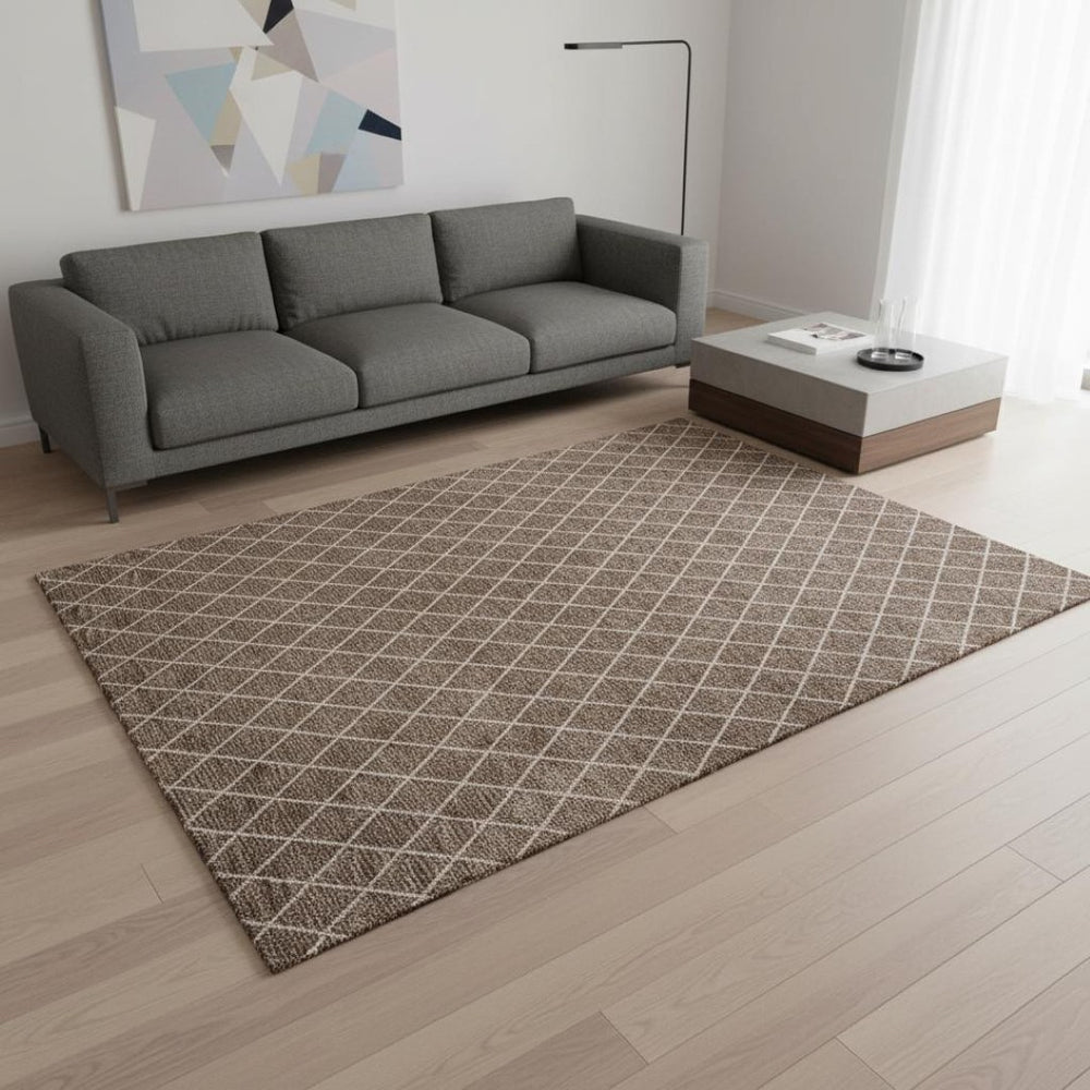 HomeRoots 5' X 8' Modern Brown and Ivory Geometric Area Rug - Washable, UV-Protected, Durable for Homes 674067