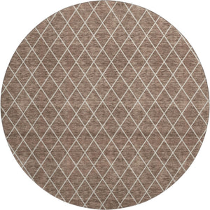 HomeRoots 8' Brown and Ivory Geometric Round Rug - Washable, UV Protected, Durable & Stylish for Any Space 674068