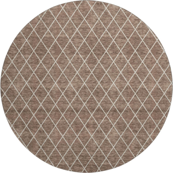 HomeRoots 8' Brown and Ivory Geometric Round Rug - Washable, UV Protected, Durable & Stylish for Any Space 674068