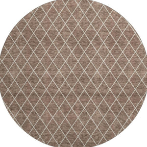 HomeRoots 8' Brown and Ivory Geometric Round Rug - Washable, UV Protected, Durable & Stylish for Any Space 674068