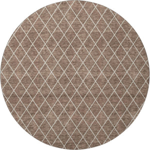 HomeRoots 8' Brown and Ivory Geometric Round Rug - Washable, UV Protected, Durable & Stylish for Any Space 674068