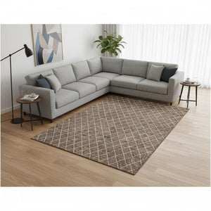 HomeRoots 8' X 10' Brown and Ivory Geometric Area Rug - Washable, UV Protected, Durable for Busy Homes 674069