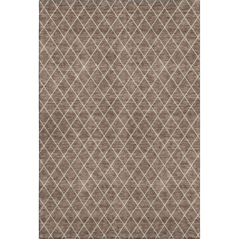 HomeRoots 8' X 10' Brown and Ivory Geometric Area Rug - Washable, UV Protected, Durable for Busy Homes 674069