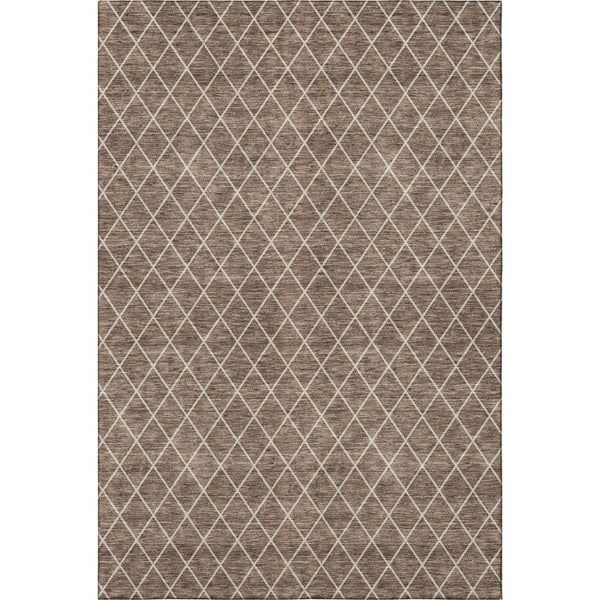 HomeRoots 8' X 10' Brown and Ivory Geometric Area Rug - Washable, UV Protected, Durable for Busy Homes 674069