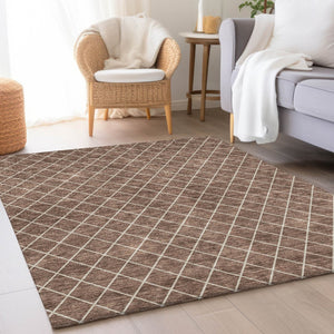 HomeRoots 9' X 12' Brown and Ivory Geometric Area Rug - Washable, UV Protected, Stain Resistant, Stylish Design 674070