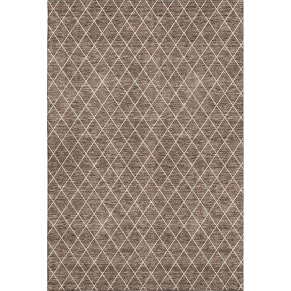 HomeRoots 9' X 12' Brown and Ivory Geometric Area Rug - Washable, UV Protected, Stain Resistant, Stylish Design 674070