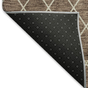 HomeRoots 9' X 12' Brown and Ivory Geometric Area Rug - Washable, UV Protected, Stain Resistant, Stylish Design 674070