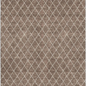HomeRoots 9' X 12' Brown and Ivory Geometric Area Rug - Washable, UV Protected, Stain Resistant, Stylish Design 674070