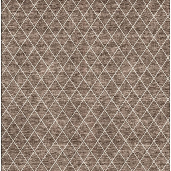 HomeRoots 9' X 12' Brown and Ivory Geometric Area Rug - Washable, UV Protected, Stain Resistant, Stylish Design 674070