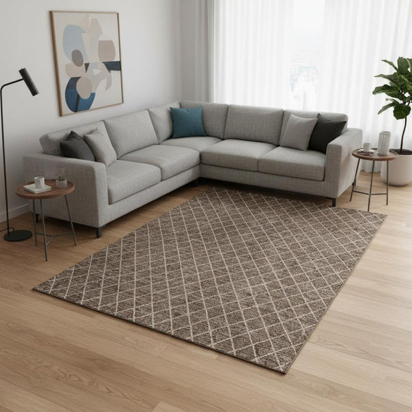 HomeRoots 10' Modern Brown and Ivory Geometric Washable Area Rug with UV Protection for Busy Homes 674071