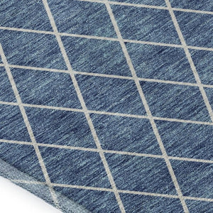 HomeRoots 5' X 8' Denim Blue & Ivory Geometric Area Rug – Machine Washable, UV Protected, Pet-Friendly Design 674073