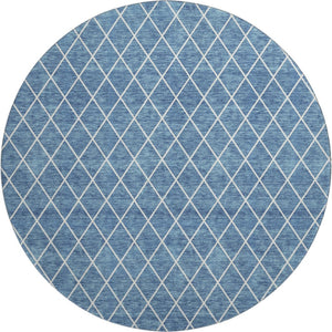 HomeRoots 8' Denim Blue Geometric Round Rug – Washable, UV Protected, Stain Resistant for Modern Spaces 674074