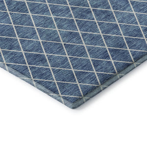 HomeRoots 8' Denim Blue Geometric Round Rug – Washable, UV Protected, Stain Resistant for Modern Spaces 674074