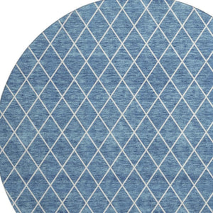 HomeRoots 8' Denim Blue Geometric Round Rug – Washable, UV Protected, Stain Resistant for Modern Spaces 674074