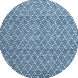 HomeRoots 8' Denim Blue Geometric Round Rug – Washable, UV Protected, Stain Resistant for Modern Spaces 674074