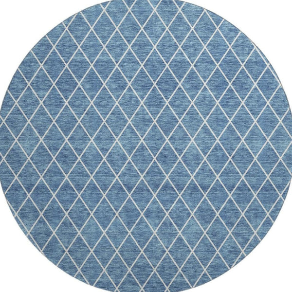 HomeRoots 8' Denim Blue Geometric Round Rug – Washable, UV Protected, Stain Resistant for Modern Spaces 674074