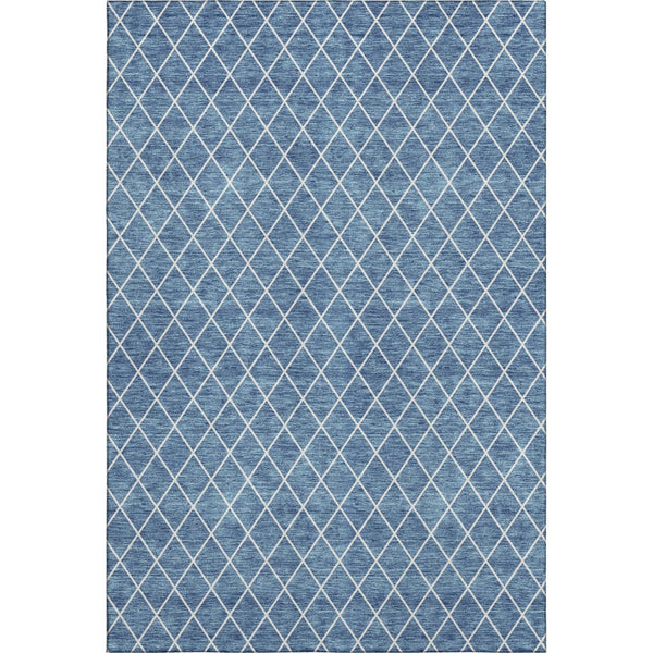 HomeRoots 9' X 12' Geometric Denim Blue & Ivory Area Rug – Washable, UV-Protected, Durable for Homes with Kids & Pets 674076