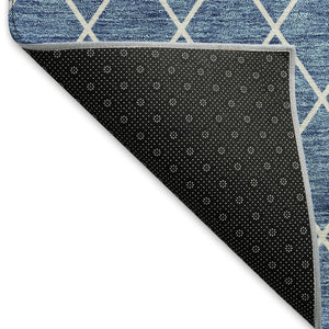 HomeRoots 9' X 12' Geometric Denim Blue & Ivory Area Rug – Washable, UV-Protected, Durable for Homes with Kids & Pets 674076