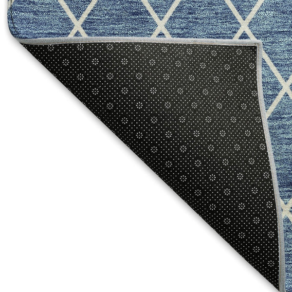 HomeRoots 9' X 12' Geometric Denim Blue & Ivory Area Rug – Washable, UV-Protected, Durable for Homes with Kids & Pets 674076