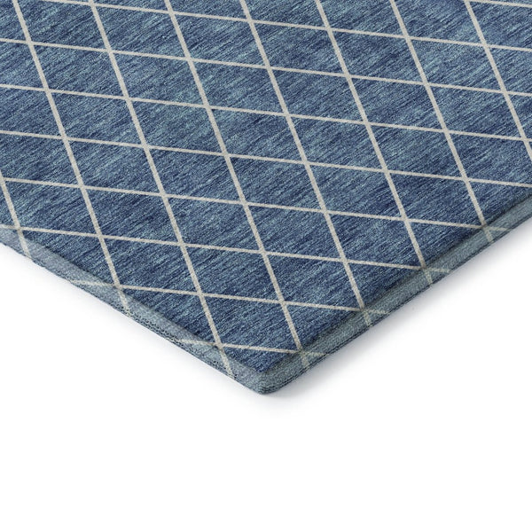 HomeRoots 9' X 12' Geometric Denim Blue & Ivory Area Rug – Washable, UV-Protected, Durable for Homes with Kids & Pets 674076
