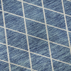 HomeRoots 9' X 12' Geometric Denim Blue & Ivory Area Rug – Washable, UV-Protected, Durable for Homes with Kids & Pets 674076