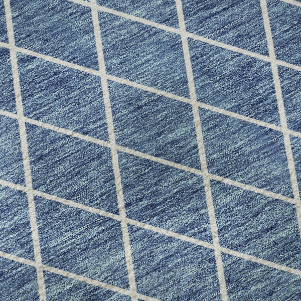 HomeRoots 9' X 12' Geometric Denim Blue & Ivory Area Rug – Washable, UV-Protected, Durable for Homes with Kids & Pets 674076