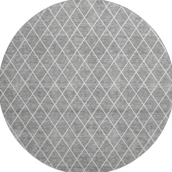 HomeRoots 8' Gray And Ivory Geometric Round Rug - Washable, UV Resistant, Stylish Centerpiece for Busy Homes 674080