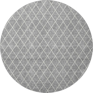 HomeRoots 8' Gray And Ivory Geometric Round Rug - Washable, UV Resistant, Stylish Centerpiece for Busy Homes 674080