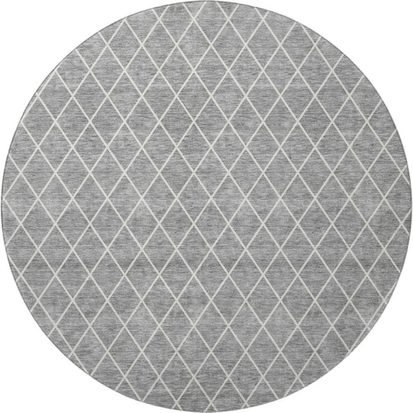 HomeRoots 8' Gray And Ivory Geometric Round Rug - Washable, UV Resistant, Stylish Centerpiece for Busy Homes 674080
