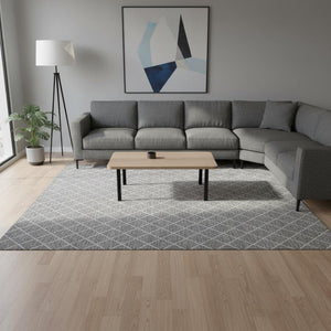 HomeRoots 8' X 10' Gray And Ivory Geometric Washable Area Rug - Stylish, Durable, UV-Protected for Modern Spaces 674081