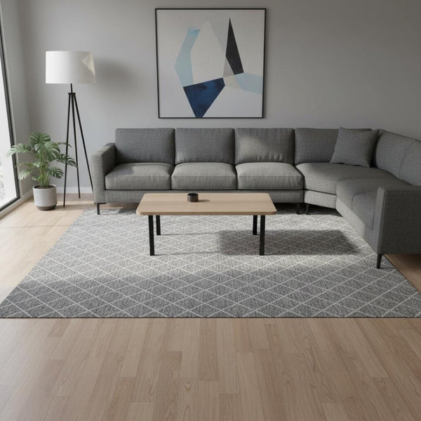 HomeRoots 8' X 10' Gray And Ivory Geometric Washable Area Rug - Stylish, Durable, UV-Protected for Modern Spaces 674081
