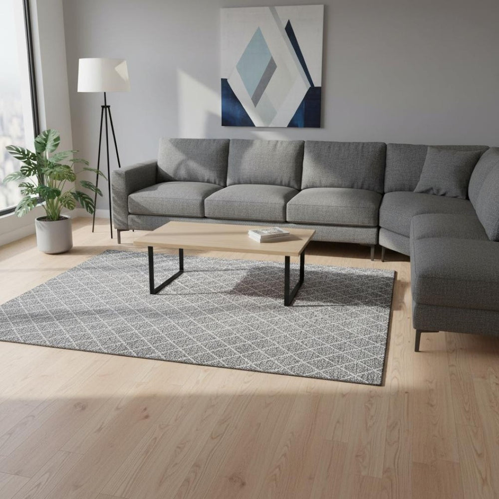 HomeRoots 9' Gray and Ivory Geometric Area Rug - Washable, UV-Protected, Durable for Kids & Pets, Stylish Design 674082
