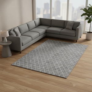 HomeRoots 10' Gray and Ivory Geometric Area Rug - Washable, UV Protected, Stain Resistant for Busy Homes 674083