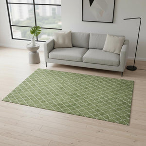 HomeRoots 5' X 8' Stylish Green and Ivory Geometric Area Rug - Washable, UV-Protected, Stain-Resistant Design! 674085