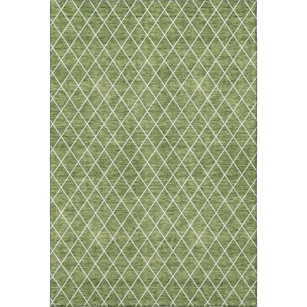 HomeRoots 5' X 8' Stylish Green and Ivory Geometric Area Rug - Washable, UV-Protected, Stain-Resistant Design! 674085