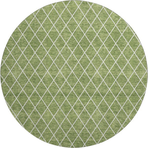 HomeRoots 8' Stylish Green and Ivory Geometric Round Rug - Machine Washable, UV Protected, Stain Resistant! 674086