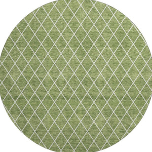 HomeRoots 8' Stylish Green and Ivory Geometric Round Rug - Machine Washable, UV Protected, Stain Resistant! 674086