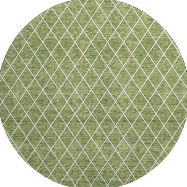 HomeRoots 8' Stylish Green and Ivory Geometric Round Rug - Machine Washable, UV Protected, Stain Resistant! 674086