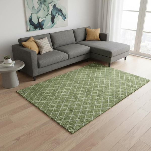HomeRoots 8' X 10' Modern Green and Ivory Geometric Washable Area Rug with UV Protection for High-Traffic Spaces 674087