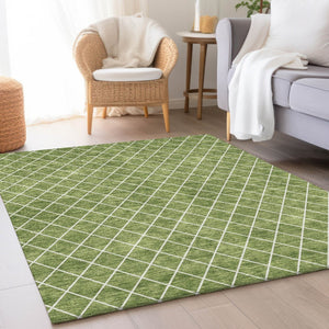 HomeRoots 8' X 10' Modern Green and Ivory Geometric Washable Area Rug with UV Protection for High-Traffic Spaces 674087