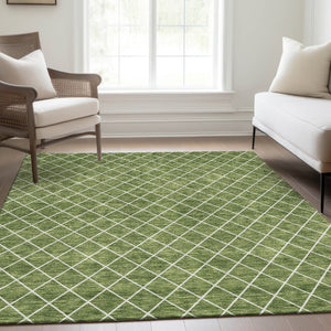 HomeRoots 8' X 10' Modern Green and Ivory Geometric Washable Area Rug with UV Protection for High-Traffic Spaces 674087